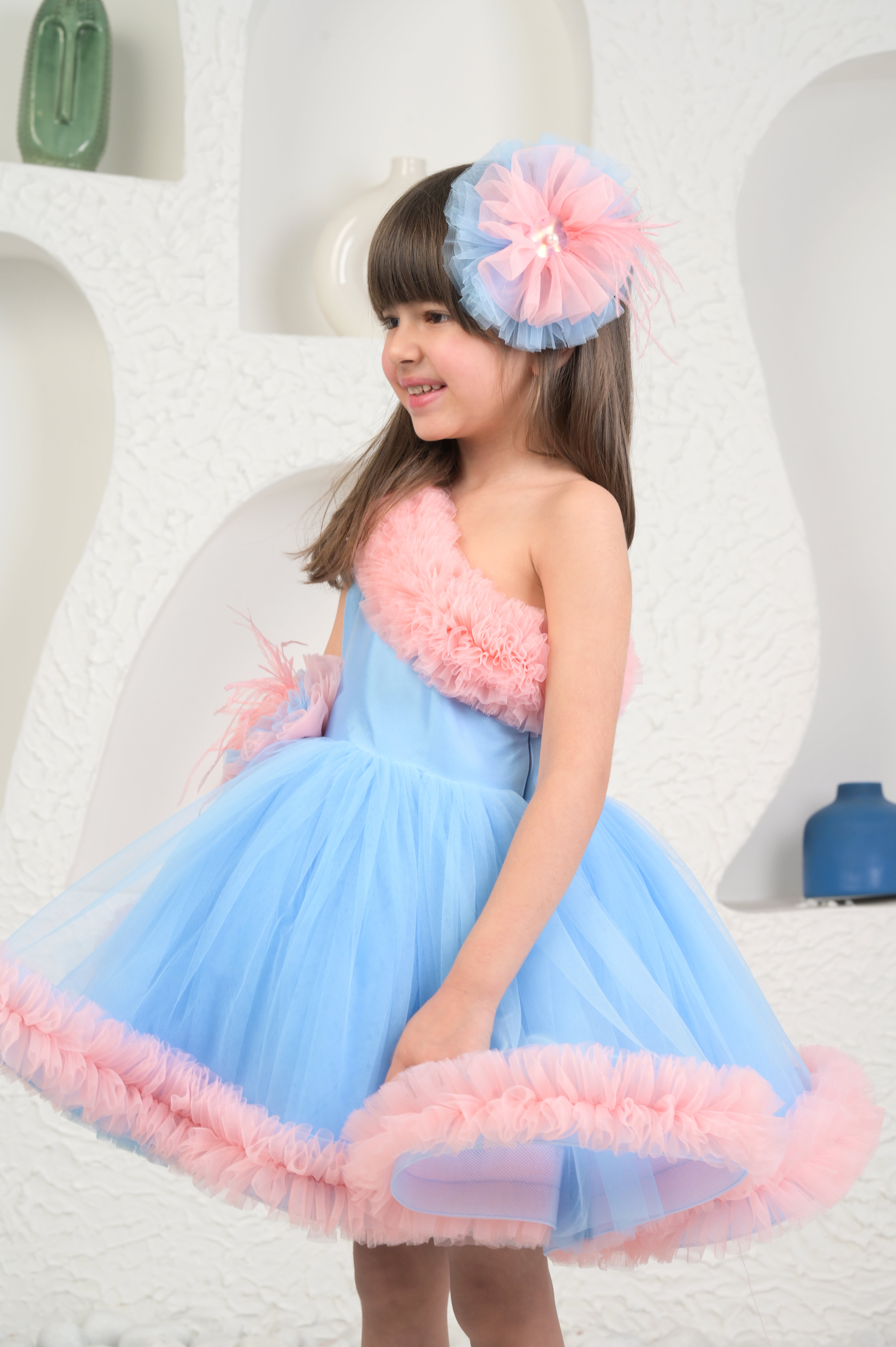 Amara Peach Blue Dress